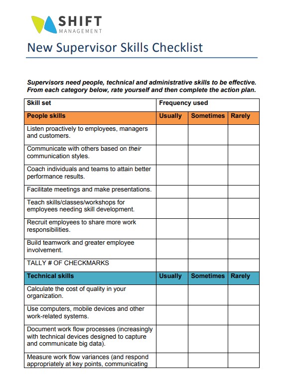 New Supervisor Skills Checklist ShiftWorkPlace   Supervisor Skills 