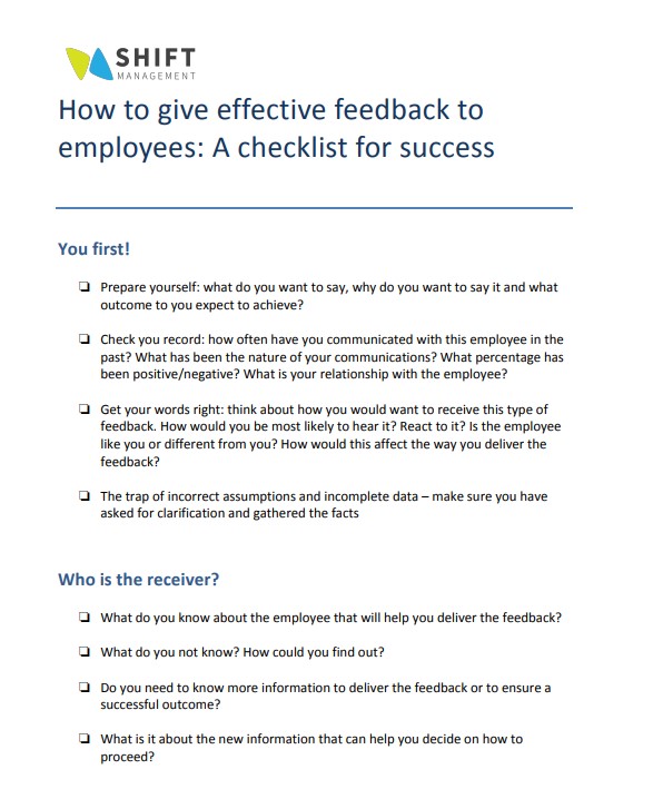 TIP SHEET: How To Give Effective Feedback To Employees · ShiftWorkPlace